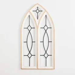 Wall Plaques-Kirkland's Home Arched Wood And Metal Geometric Wall Plaque White/Tan/Black