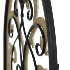 Wall Plaques-Kirkland's Home Arched Wood And Metal Layered Scroll Wall Plaque White/Tan/Black