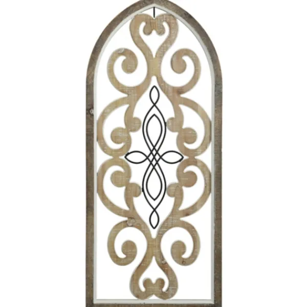 Wall Plaques-Kirkland's Home Arched Wood And Metal Scroll Wall Plaque White/Tan/Black