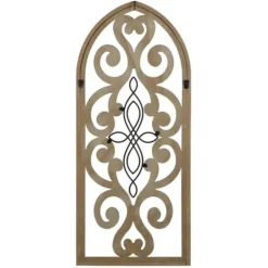 Wall Plaques-Kirkland's Home Arched Wood And Metal Scroll Wall Plaque White/Tan/Black