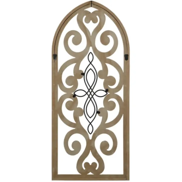 Wall Plaques-Kirkland's Home Arched Wood And Metal Scroll Wall Plaque White/Tan/Black