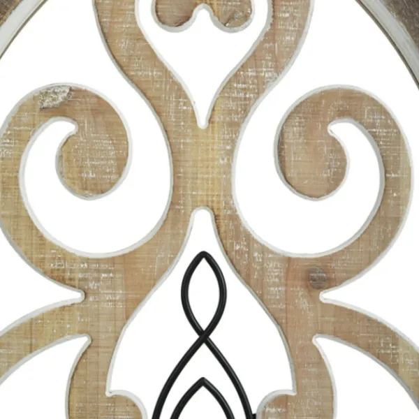 Wall Plaques-Kirkland's Home Arched Wood And Metal Scroll Wall Plaque White/Tan/Black
