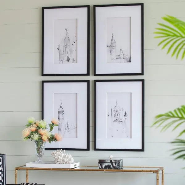 Framed Art-Kirkland's Home Architectural Drawings Framed Art Prints, Set Of 4 White/Black