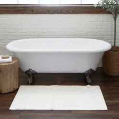 Bathroom Rugs-Kirkland's Home Arctic Asymmetrical Cotton Bath Mat, 60 In. White