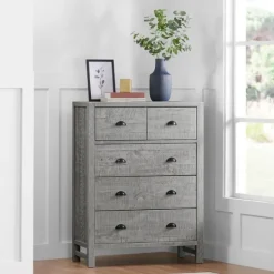 Dressers & Chests-Kirkland's Home Arden Wood 5-Drawer Chest Gray