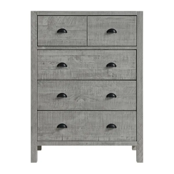 Dressers & Chests-Kirkland's Home Arden Wood 5-Drawer Chest Gray