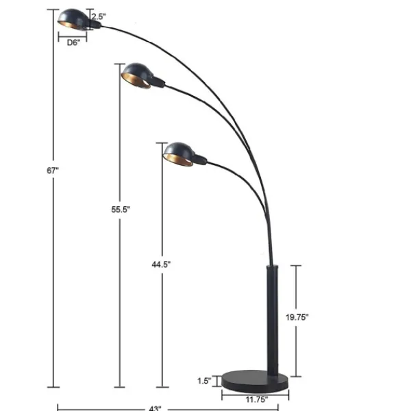 Floor Lamps-Kirkland's Home 3-Arm Adjustable Floor Lamp Black