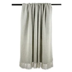 Blankets & Throws-Kirkland's Home Artichoke Herringbone Fringe Throw Green