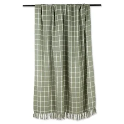 Blankets & Throws-Kirkland's Home Artichoke Plaid Fringed Throw Green