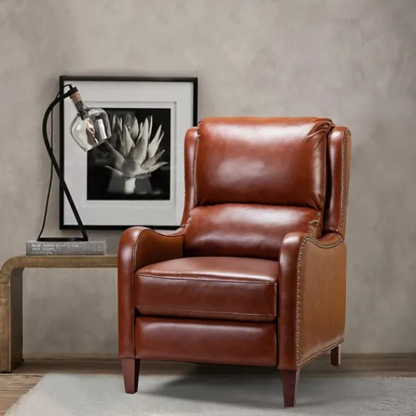 Accent Chairs-Kirkland's Home Arturo Leather Wingback Recliner Brown