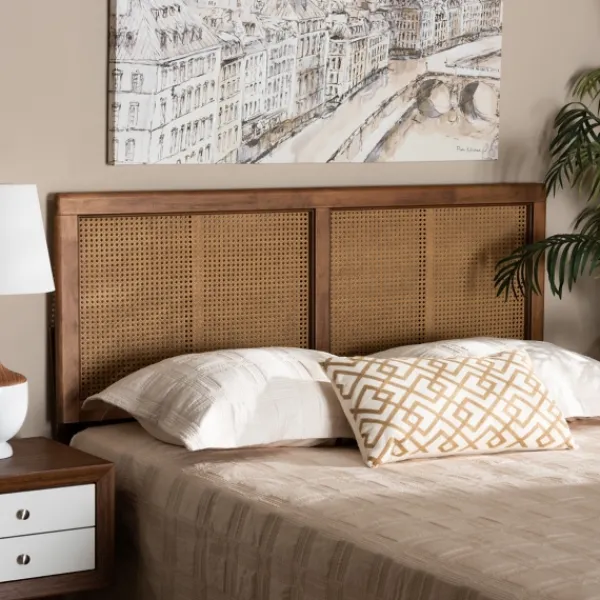 Beds & Headboards-Kirkland's Home Ash Walnut Wood Rattan Frame King Headboard