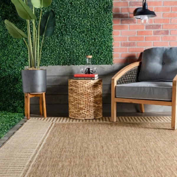 Outdoor Rugs-Kirkland's Home Asia Stripe Border Outdoor Rug, 8X10 Brown