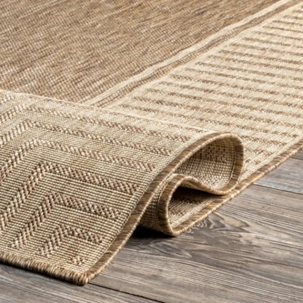 Outdoor Rugs-Kirkland's Home Asia Stripe Border Outdoor Rug, 8X10 Brown