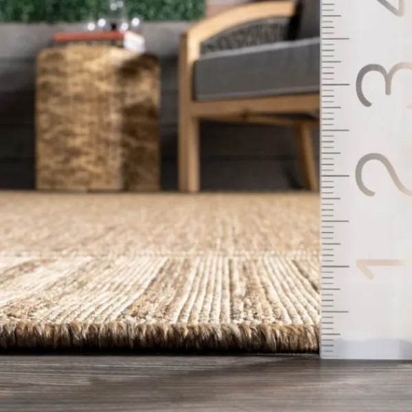 Outdoor Rugs-Kirkland's Home Asia Stripe Border Outdoor Rug, 8X10 Brown