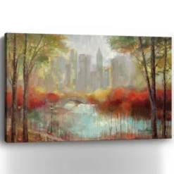 Canvas Art-Kirkland's Home Autumn In The City Canvas Art Print, 60X40 In. Gray/Red/Multi