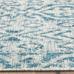 Outdoor Rugs-Kirkland's Home Azure Terrace Sun Shower Outdoor Area Rug, 7X9 Blue/Ivory