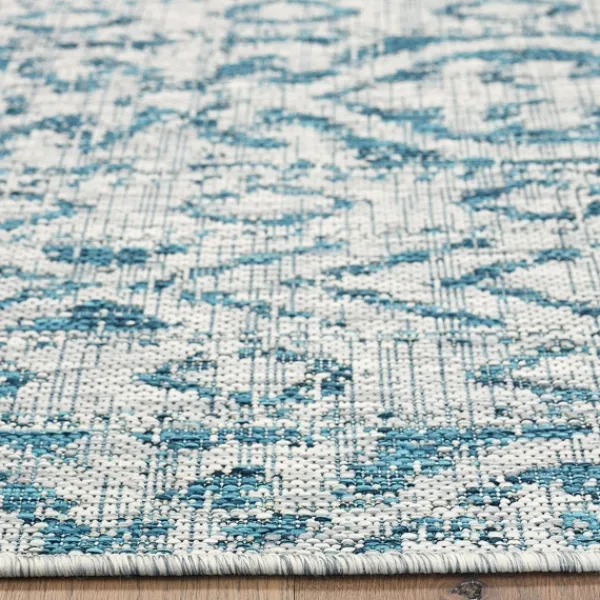 Outdoor Rugs-Kirkland's Home Azure Terrace Sun Shower Outdoor Area Rug, 7X9 Blue/Ivory