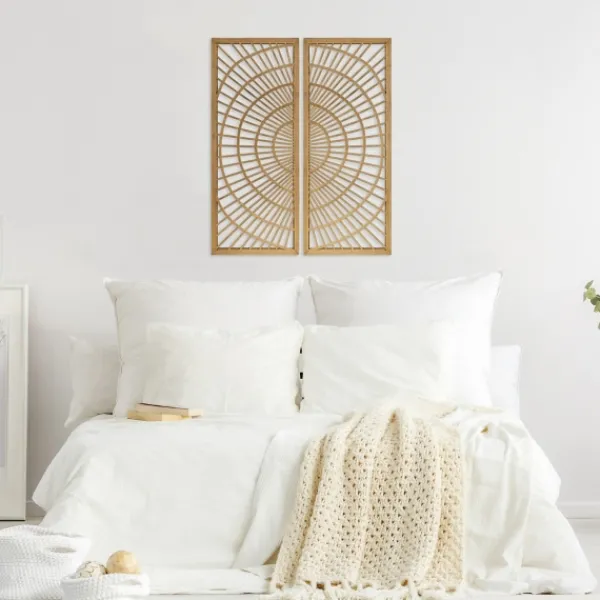 Wall Plaques-Kirkland's Home Bamboo Sunburst 2-Pc. Wall Panels Tan