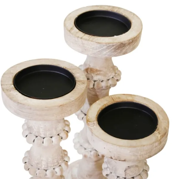 Candle Holders-Kirkland's Home Banded Bead Wood Candle Holder, 13 In. Ivory
