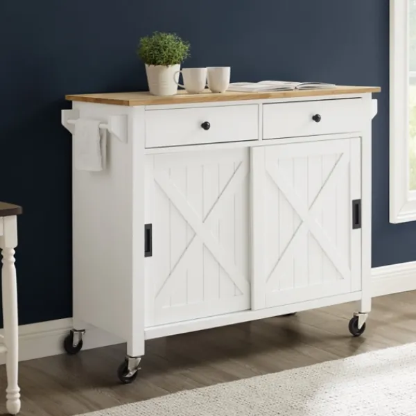 Kitchen Islands & Bar Carts-Kirkland's Home Barn Door Kitchen Cart White