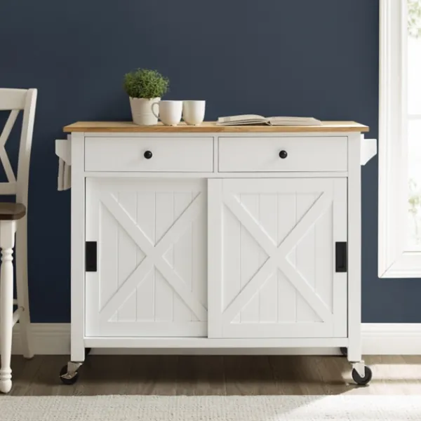 Kitchen Islands & Bar Carts-Kirkland's Home Barn Door Kitchen Cart White