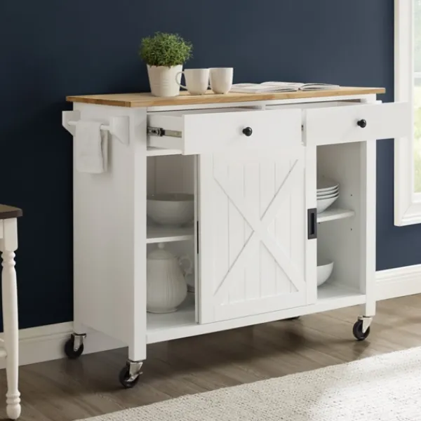 Kitchen Islands & Bar Carts-Kirkland's Home Barn Door Kitchen Cart White