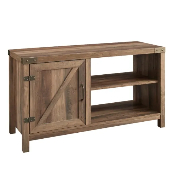Tv Stands & Media Consoles-Kirkland's Home Barn Door Rustic Oak Tv Stand With Open Shelves Brown