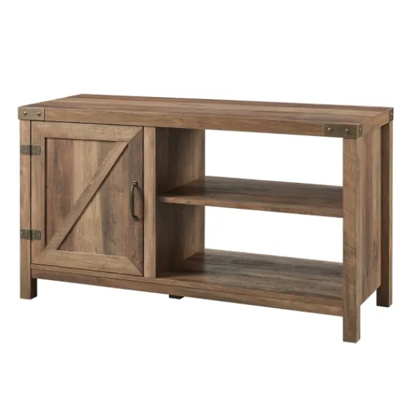 Tv Stands & Media Consoles-Kirkland's Home Barn Door Rustic Oak Tv Stand With Open Shelves Brown