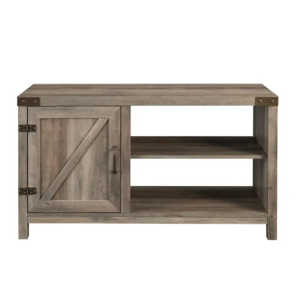 Tv Stands & Media Consoles-Kirkland's Home Barn Door Wash Tv Stand With Open Shelves Gray