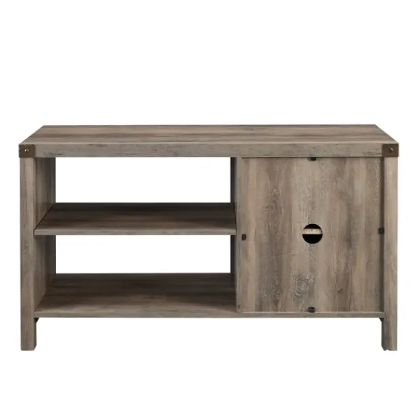 Tv Stands & Media Consoles-Kirkland's Home Barn Door Wash Tv Stand With Open Shelves Gray