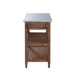 Kitchen Islands & Bar Carts-Kirkland's Home Barnwood Sonoma Stainless Steel Top Kitchen Cart Brown
