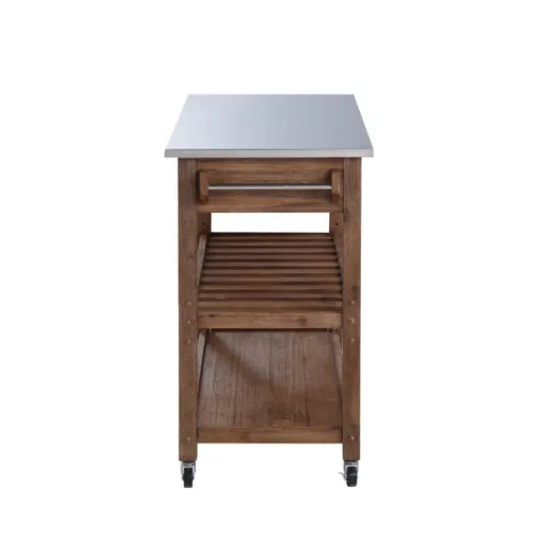 Kitchen Islands & Bar Carts-Kirkland's Home Barnwood Sonoma Stainless Steel Top Kitchen Cart Brown