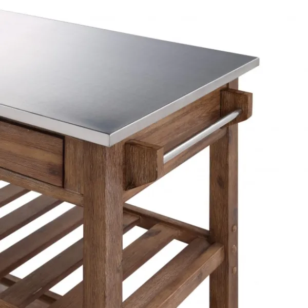 Kitchen Islands & Bar Carts-Kirkland's Home Barnwood Sonoma Stainless Steel Top Kitchen Cart Brown