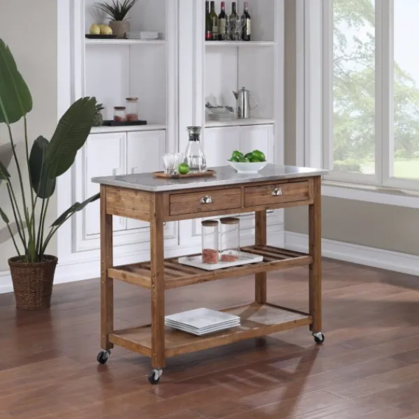 Kitchen Islands & Bar Carts-Kirkland's Home Barnwood Sonoma Stainless Steel Top Kitchen Cart Brown