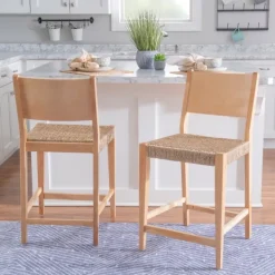Bar Stools & Counter Height Stools-Kirkland's Home Basketweave Seat Counter Stools, Set Of 2 Tan