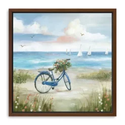 Framed Art-Kirkland's Home Beach Bike Bliss Framed Canvas Art Print Blue/White/Tan