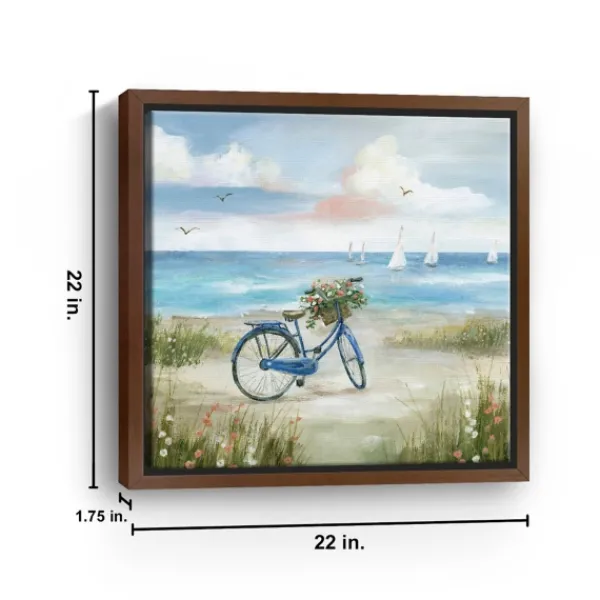 Framed Art-Kirkland's Home Beach Bike Bliss Framed Canvas Art Print Blue/White/Tan