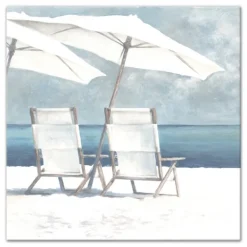 Canvas Art-Kirkland's Home Beach Chairs And Umbrella Coastal Canvas Art Print Blue