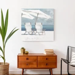 Canvas Art-Kirkland's Home Beach Chairs And Umbrella Coastal Canvas Art Print Blue