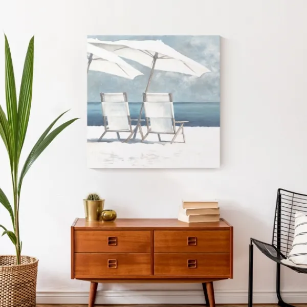 Canvas Art-Kirkland's Home Beach Chairs And Umbrella Coastal Canvas Art Print Blue
