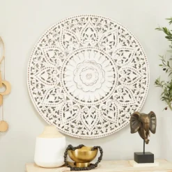 Wall Plaques-Kirkland's Home Beaded Floral Medallion Wall Plaque White