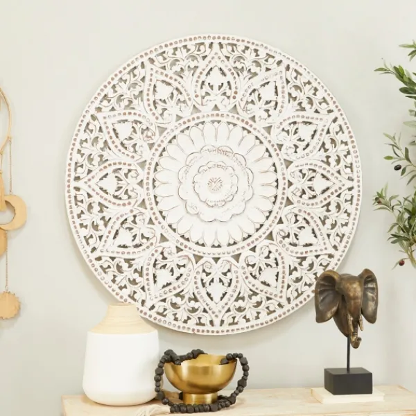 Wall Plaques-Kirkland's Home Beaded Floral Medallion Wall Plaque White