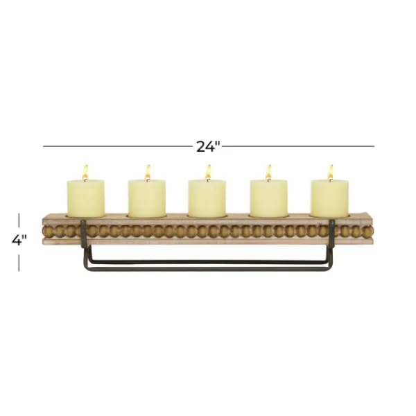 Candle Holders-Kirkland's Home Beaded Wood And Metal Base Candle Holder Brown