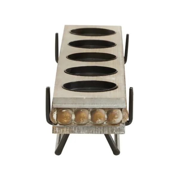 Candle Holders-Kirkland's Home Beaded Wood And Metal Base Candle Holder Brown