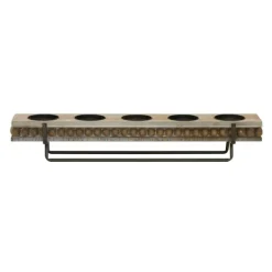 Candle Holders-Kirkland's Home Beaded Wood And Metal Base Candle Holder Brown