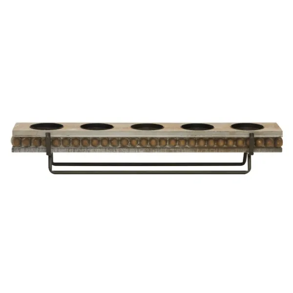 Candle Holders-Kirkland's Home Beaded Wood And Metal Base Candle Holder Brown