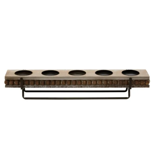 Candle Holders-Kirkland's Home Beaded Wood And Metal Base Candle Holder Brown