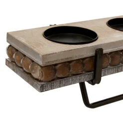 Candle Holders-Kirkland's Home Beaded Wood And Metal Base Candle Holder Brown