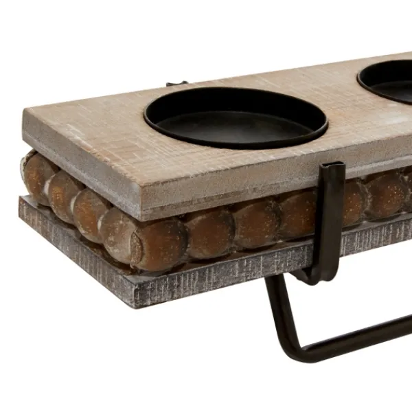Candle Holders-Kirkland's Home Beaded Wood And Metal Base Candle Holder Brown