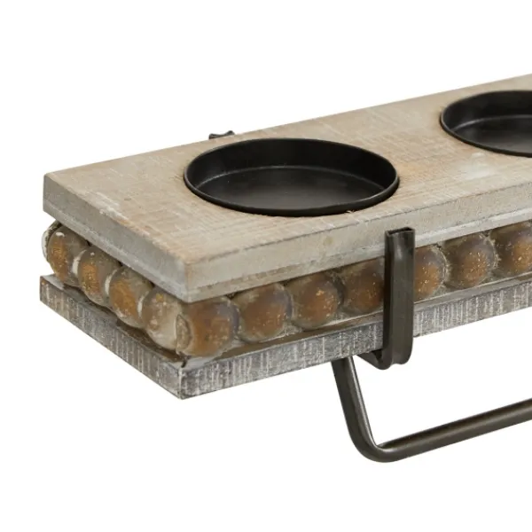 Candle Holders-Kirkland's Home Beaded Wood And Metal Base Candle Holder Brown